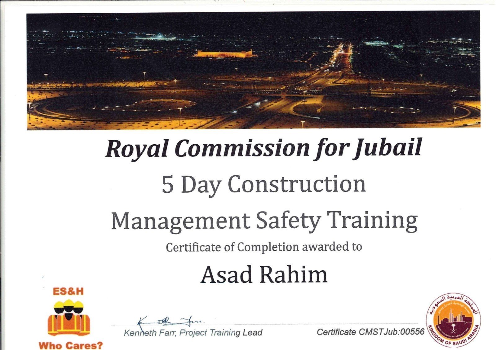 5 Day Construction Management Safety Training Certificate