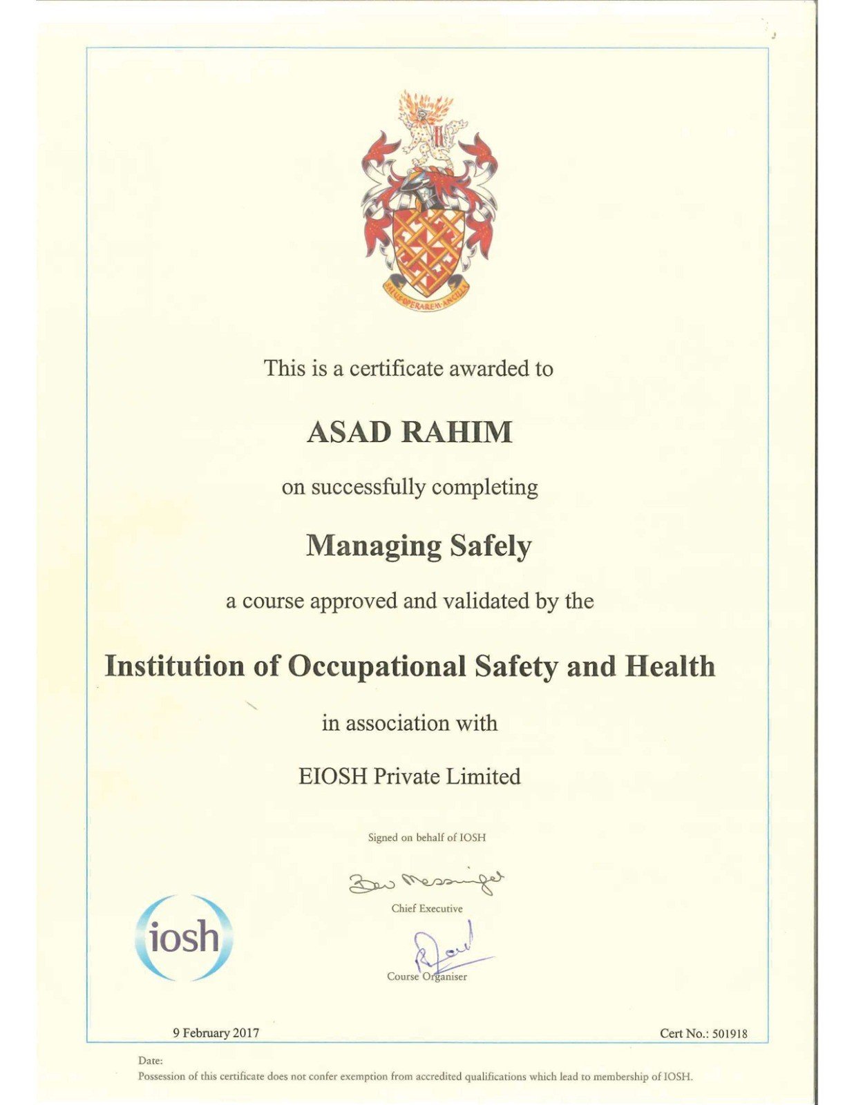 IOSH Certificate