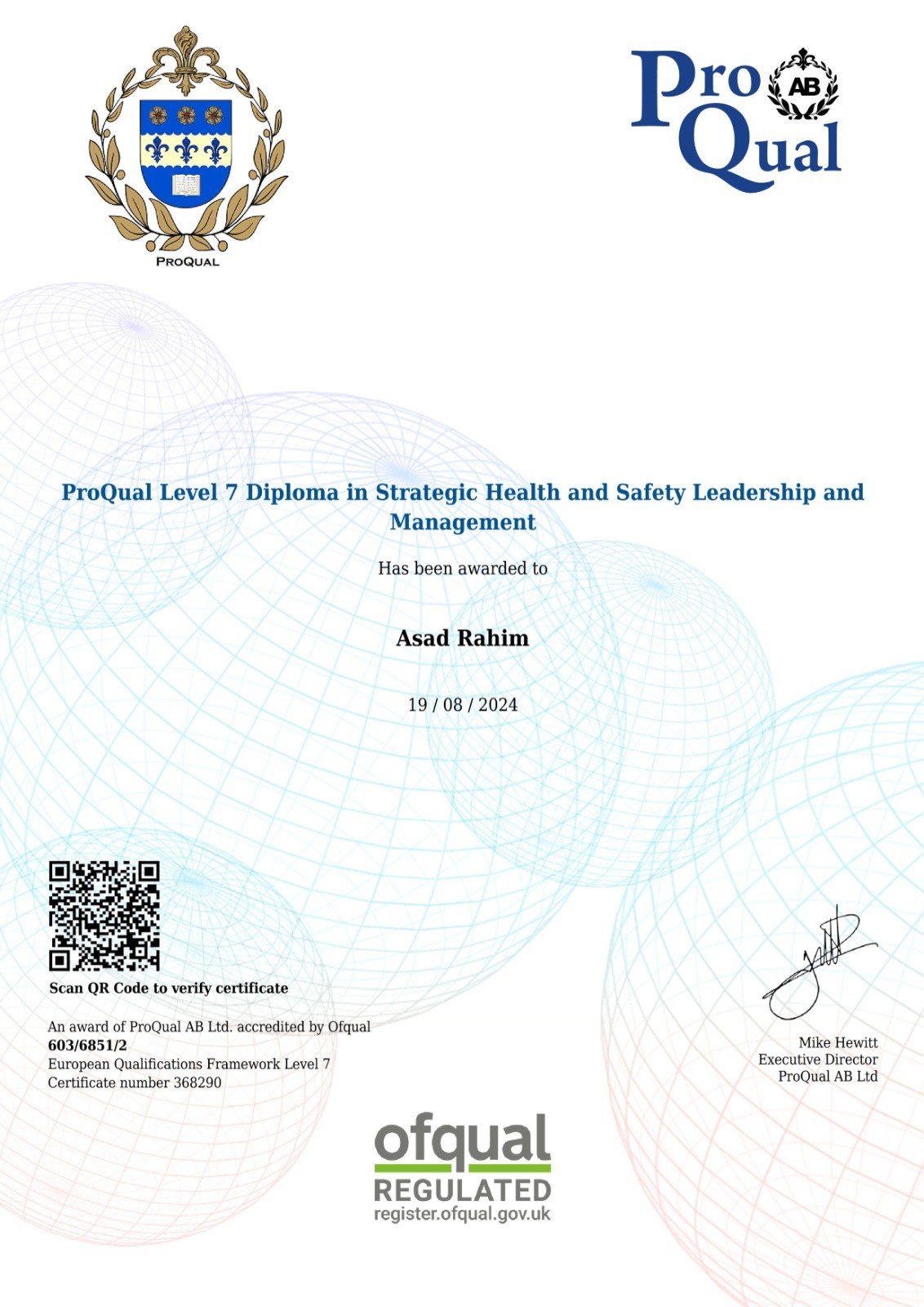 ProQual Level 7 Diploma Certificate