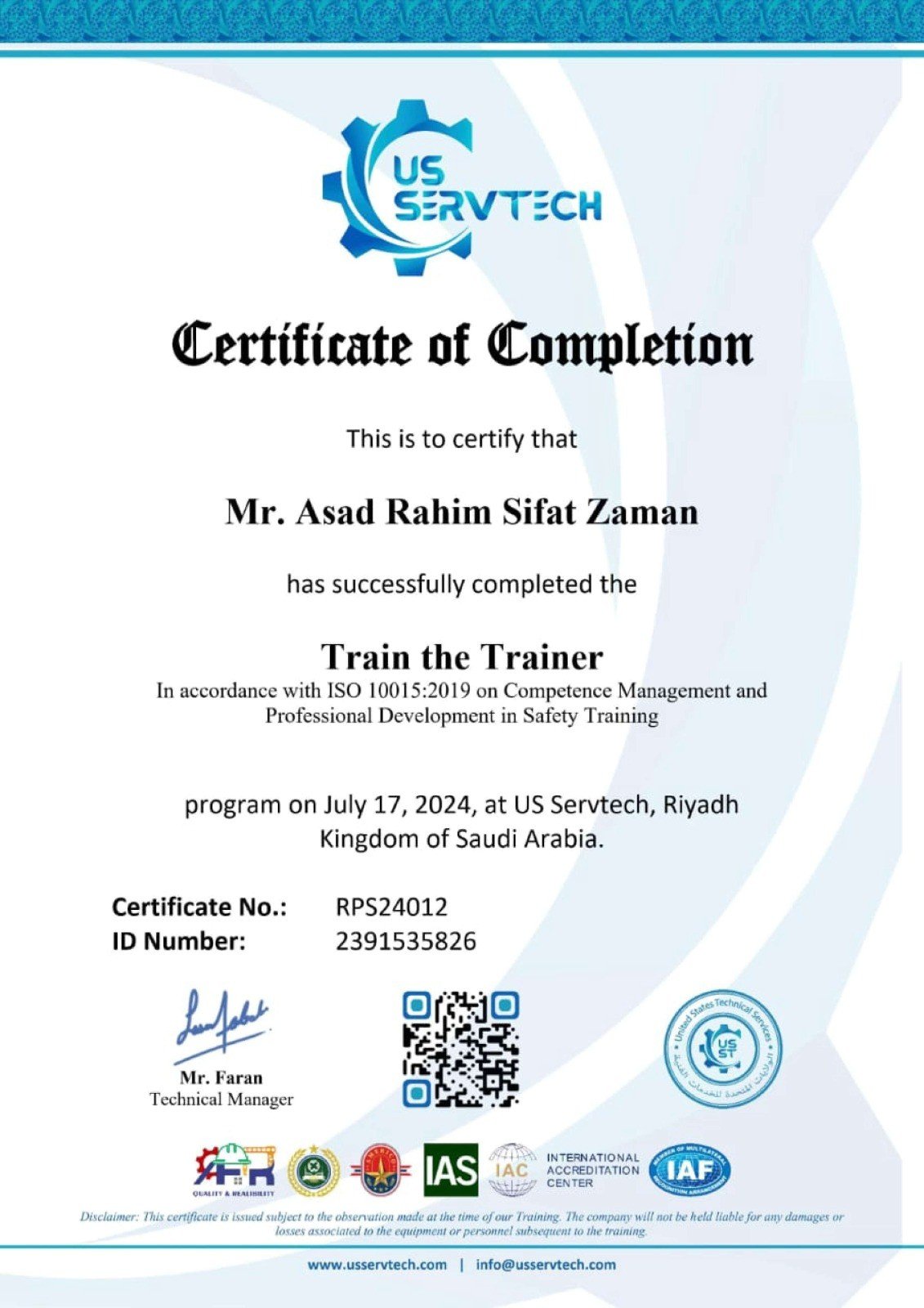 Train the Trainer Certificate